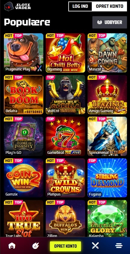 slotsvader mobile games page